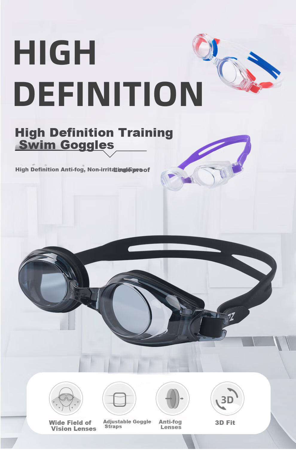 Zhouke Adult Non-Prescription Swimming Goggles Professional Training HD Waterproof Anti-Fog Unisex Swim Goggles 621501106-9 1