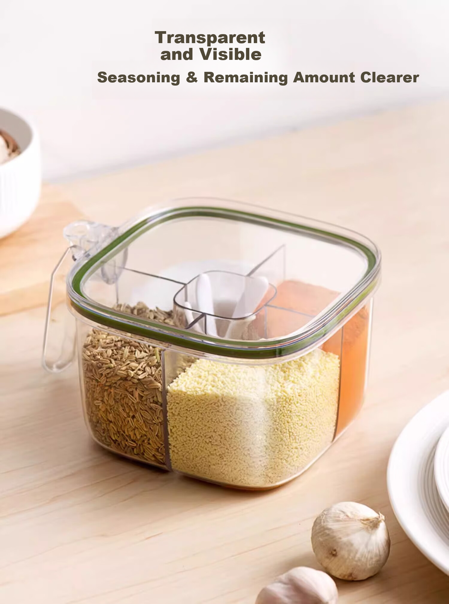 MUYA Seasoning Container Set for Home Kitchen, Multi-Compartment Storage Jars for Salt, MSG, Pepper And Condiments 5