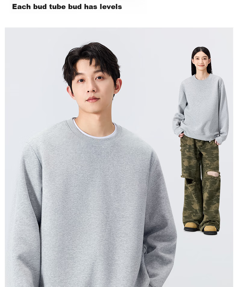 MINISO Men's Winter Thickened Fleece Simple Casual Youth Trendy Crewneck Pullover Sweatshirt Light Beige L 9