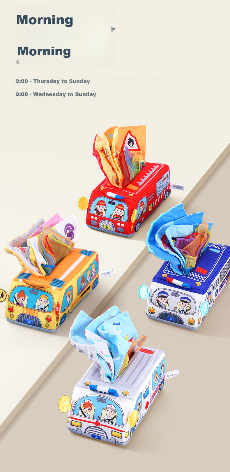 Jollybaby Baby Tissue Paper Toy Box, Tear-Resistant Tissue Dispenser for Infants And Toddlers, Realistic Design for Newborns, Fire Truck Design for Ages 0-1 2