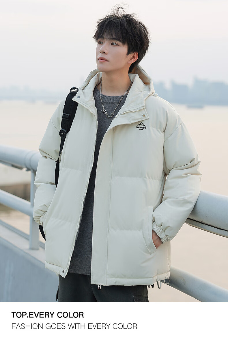 Warrior Men's Winter Thickened Cotton Padded Mid-Length Hooded Student Puffer Jacket New Year Coat 16