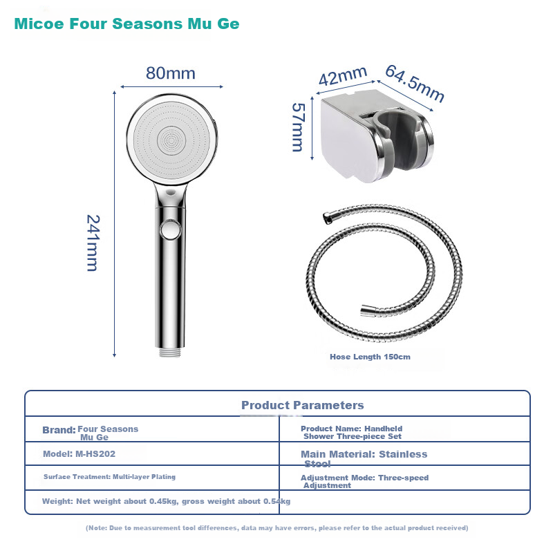 MICOE Pressurized Shower Head Set, Bathroom Handheld Shower Head Three-Piece Set