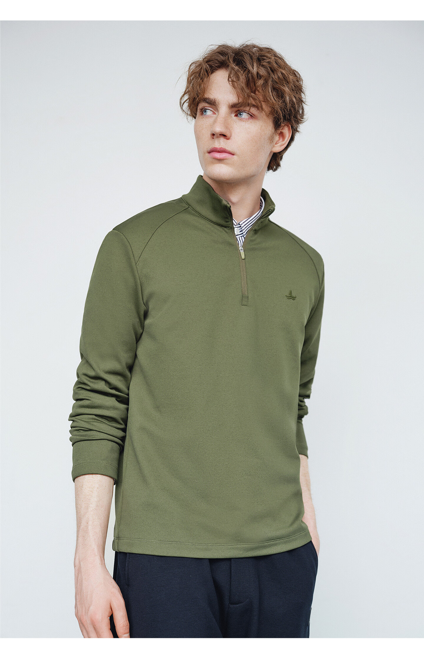 Navigare Celebrity-Inspired Small Sailboat Men's Half-Zip Brushed Casual Sweatshirt Inner Layer Top 1135845304 46