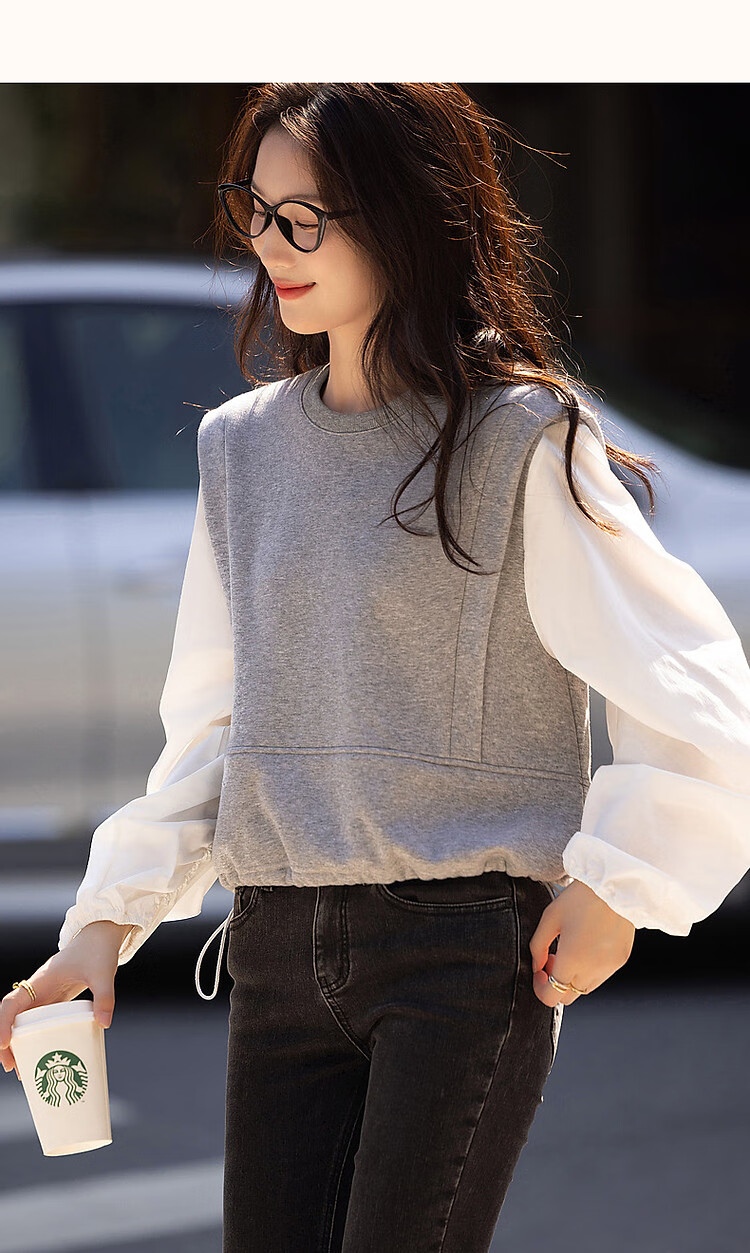 Demana Women's Spring Simple Style Cloud Texture Cotton 3D Adjustable Elastic Sweatshirt Top 7