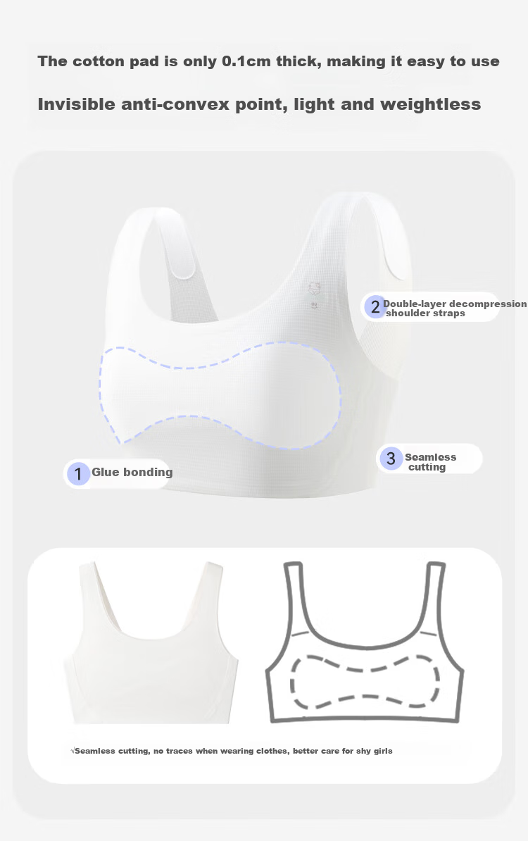 Jiusuiban Children's Underwear for Girls, Ultra-Thin Mesh Bra for Puberty, Cotton-Padded Anti-Nipple Show Bra for Ages 8-10, Camisole 7