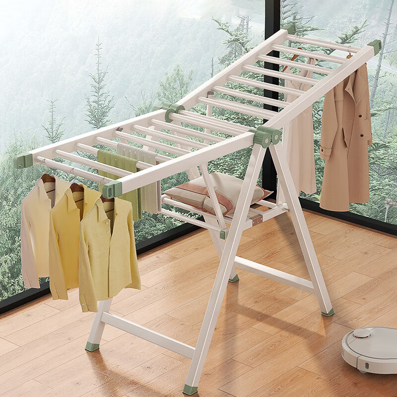 Gongxun Foldable Floor Clothes Drying Rack Home Wing-Shaped Hanger Balcony Indoor Mobile Laundry Rack for Bedding