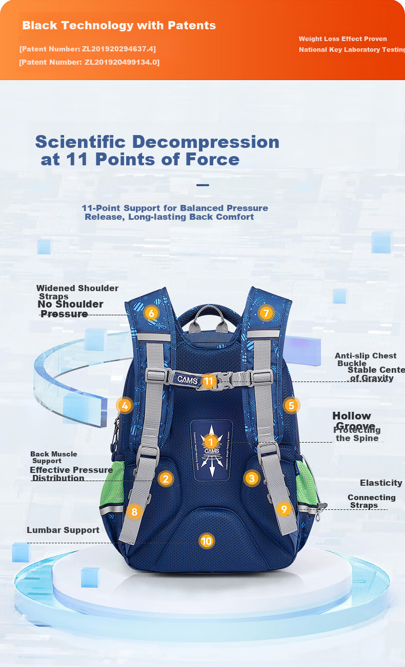 CAMS 2.0 Cloud-Sensing Suspended Weight Reduction Backpack for Ages 4-6, 25L, S08703L, Planet Amber 5