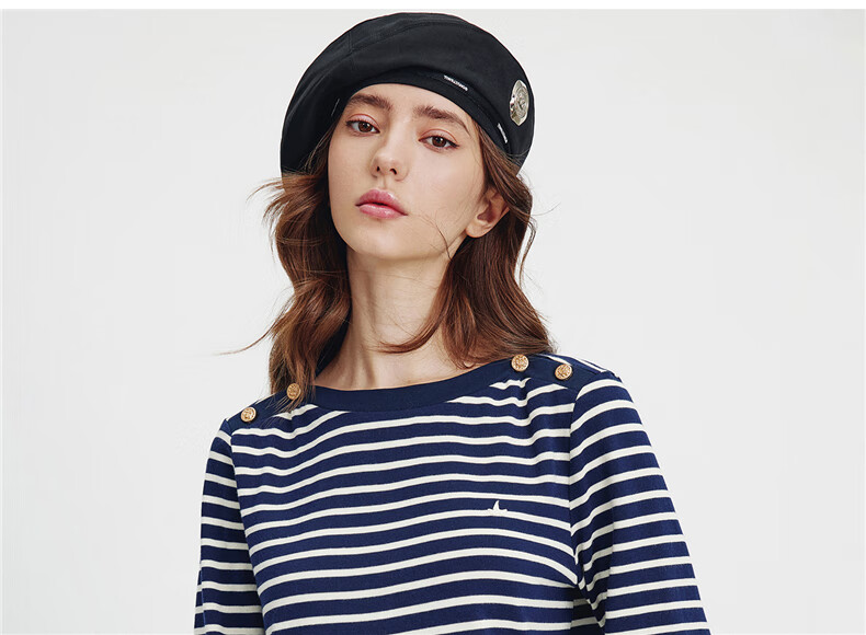 Navy Keller Italy Small Sailboat Women's 2025 New Off-Shoulder Striped Cotton Long Sleeve T-Shirt 2335005502 1