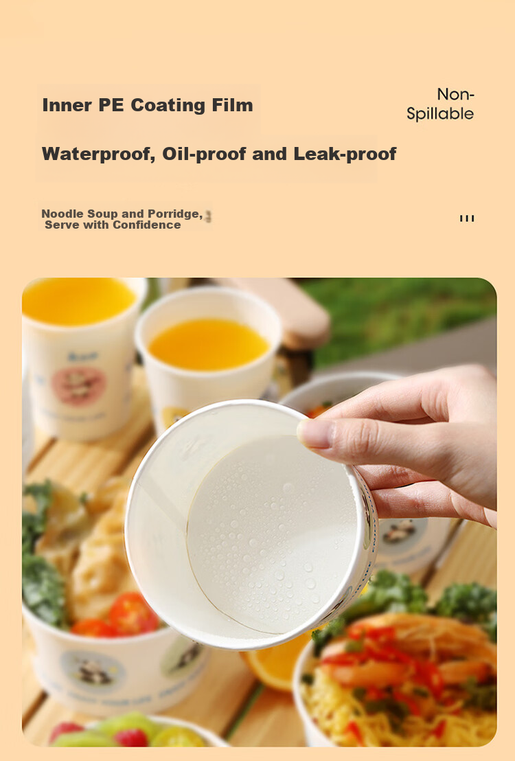 MARYYA Disposable Bowls, Food-Grade, 360ml*60 Pieces, Heat-Resistant, Takeaway, Outdoor Picnic, Round Paper Lunch Boxes 7