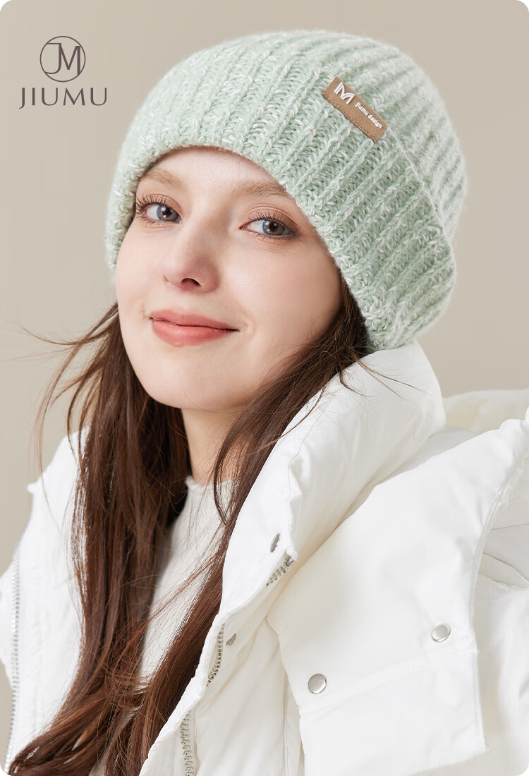 JIUMU Wool Warm Knit Hat, Autumn And Winter Knitted Cap, Cold Hat, Winter Hat, Large Head Circumference Slouchy Hat, Cold-Proof Hat for Women in Winter 1