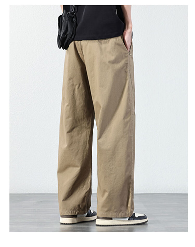 JEEP Casual Pants for Men, Spring And Summer Straight-Leg Loose Pure Cotton Cargo Pants, Trendy Men's Trousers, Khaki Color, Size 34 10