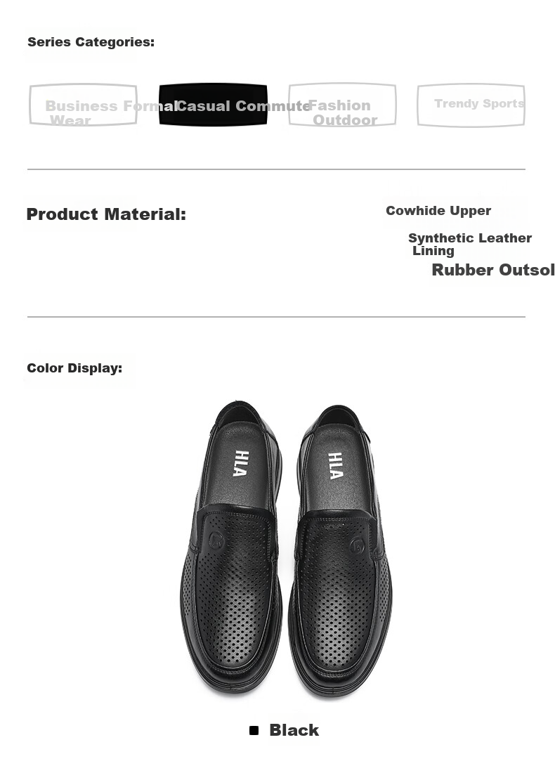 HLA Men's Leather Shoes, Business Casual Breathable Slip-On Sandals for Men HAAPXM2FBH182 Black Size 43 4
