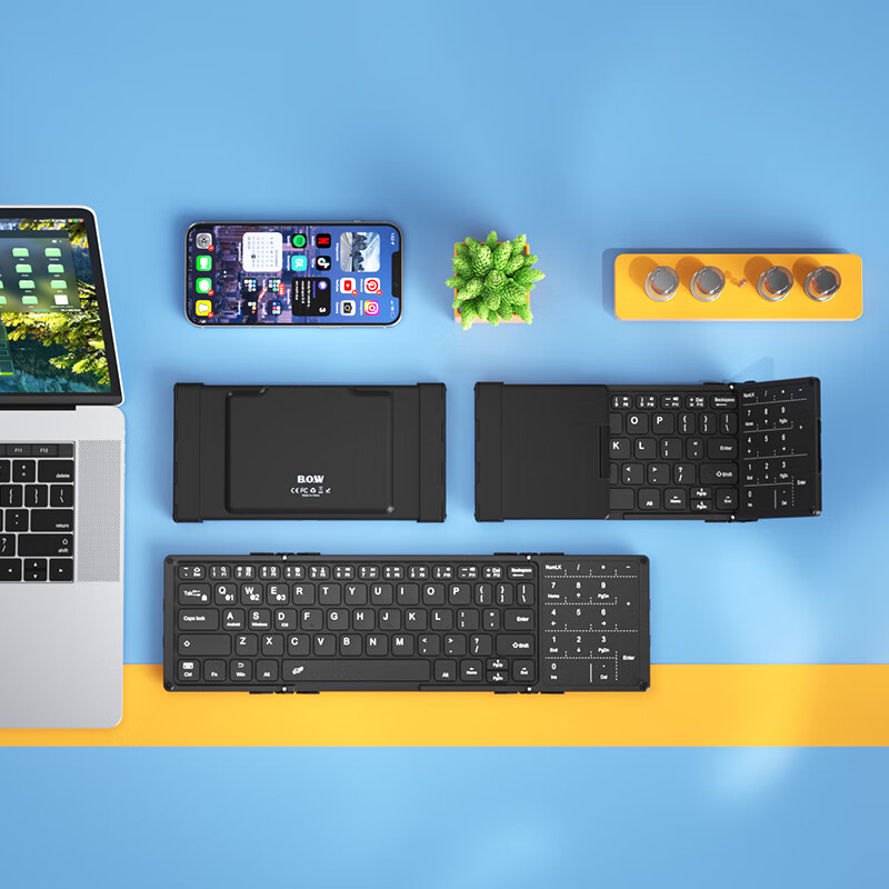 B.O.W Hangshi HB318D Foldable Wireless Bluetooth Charging Keyboard Smart Touchpad for iPad Xiaomi Huawei Mobile Office Portable Numeric Silent Keyboard Black