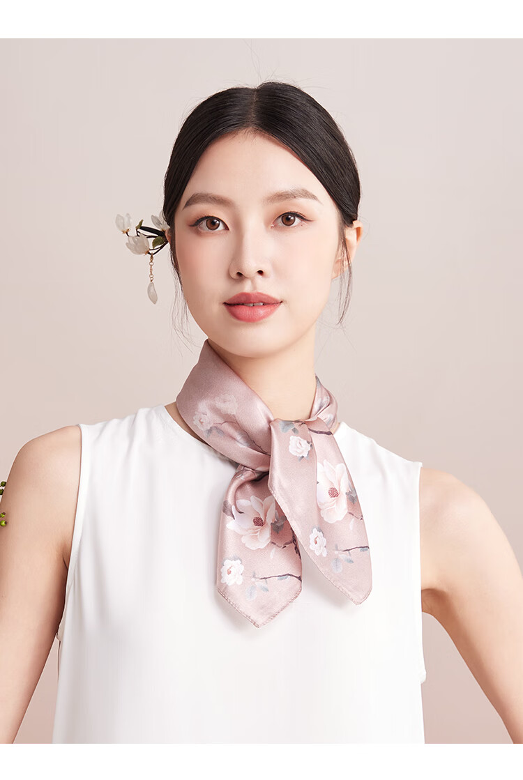 Shanghai Story Women's Silk Satin Small Square Scarf 100% Mulberry Silk Scarf Gift Box Birthday Present Tipsy Mist 26