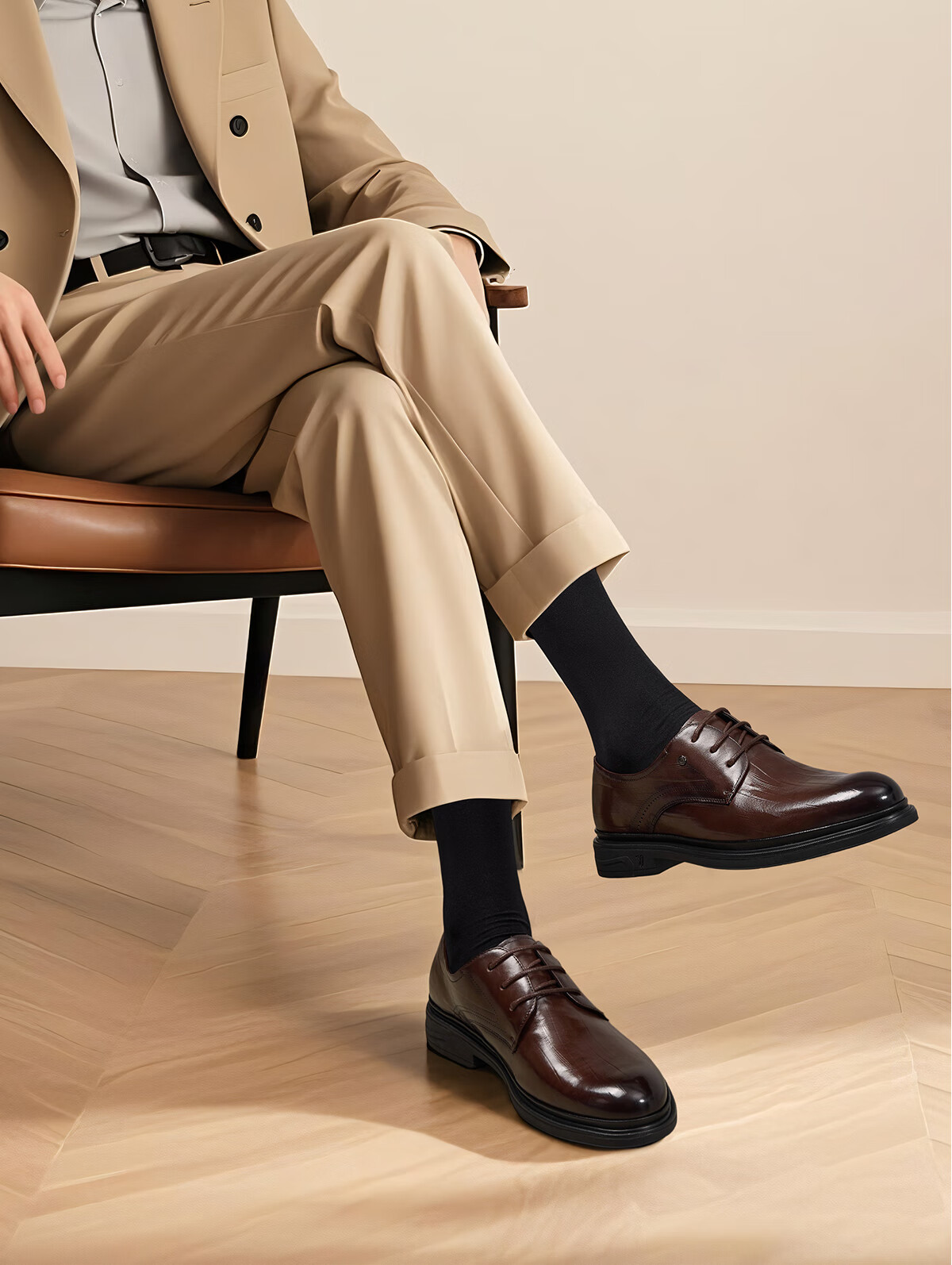 Yierkang Men's Shoes, Stylish Leather Shoes, British Style Business Formal Shoes, Derby Shoes, 59120W, Black, Size 39 1