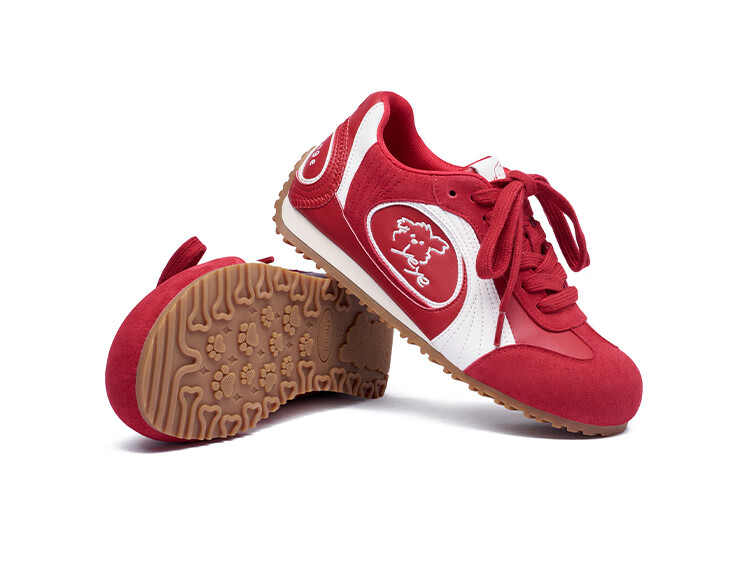 Josiny Quick Sketch Dog Collaboration 2026 Red Shoes for Women's Zodiac Year, Retro Sneakers, Casual Shoes, Red-Brown Color, Size 36 28