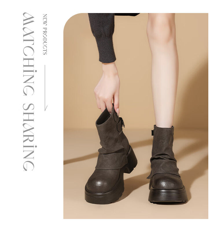Josiny Platform Fashion Boots Women 2025 Autumn Winter New Stylish Mallard Short Boots British Style Martin Boots Yellow Brown Size 37 13