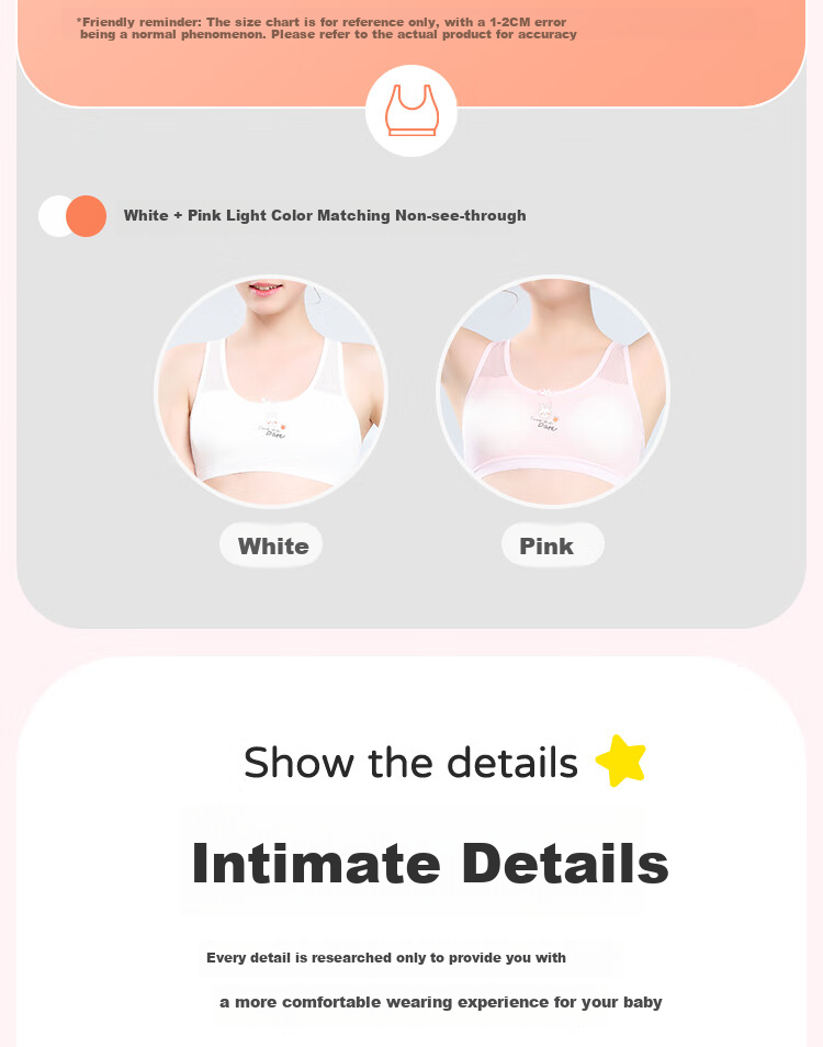 LangSha Children's Underwear, Girls' Sports Bra, Shock-Absorbing, Big Girls' Bra, Developmental Student Vest, 2 Pieces, White + White, 75A 9