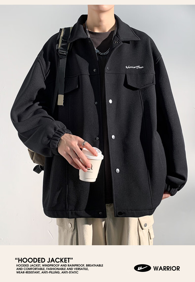 Huili Men's Jacket, Autumn Simple Lapel Casual Coat, Loose Versatile Windproof Outerwear, Black, 2XL 9