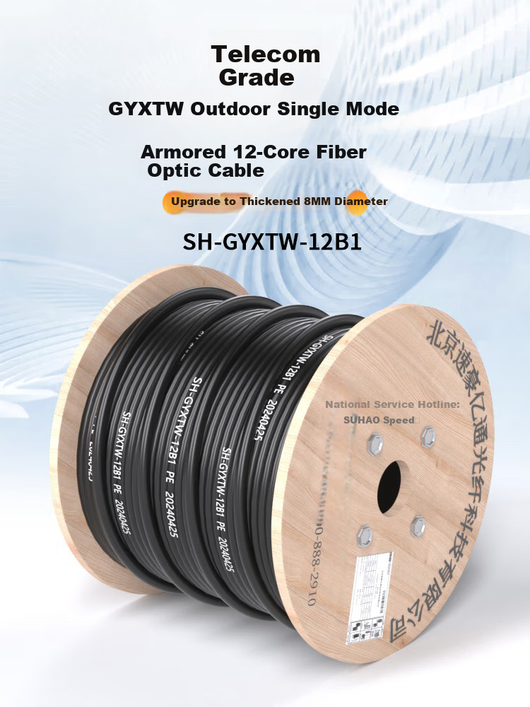 SUHAO GYXTW Core Bundled Outdoor Optical Cable, 12-Core Optical Cable 1 Meter, Single-Mode Armored Optical Cable for Overhead And Underground Installation, Outdoor Fiber Optic Cable, SH-GYXTW 1