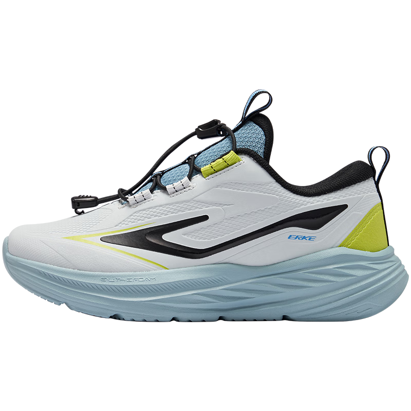ERKE Kids Drawstring Sports Shoes Boys and Girls Children's Cushioning Running Shoes Mist Gray/Black/Lime Green Size 34
