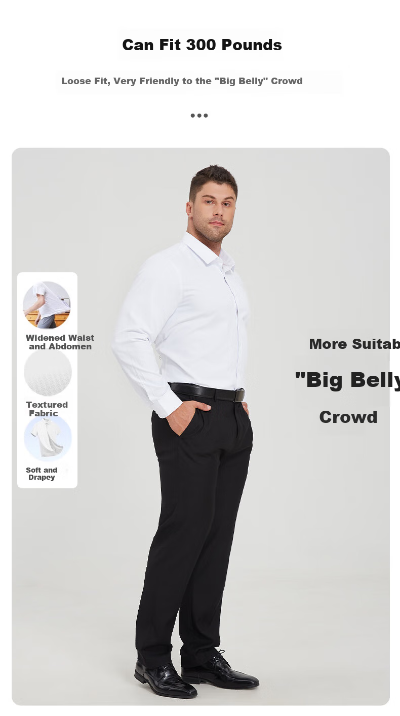 Dibinze Large Size White Dress Shirt for Men, Long Sleeve Business Casual Loose Fit Cotton Commuter Suit Shirt for Chubby Me 2