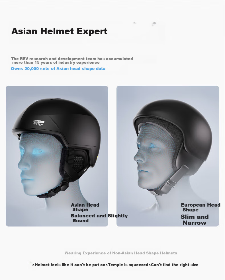 Ruiwu REV Ski Helmet, Asian Head Shape, Mips Lightweight Triple Safety Certification, Single And Double Board F5, Classic Black, L 6