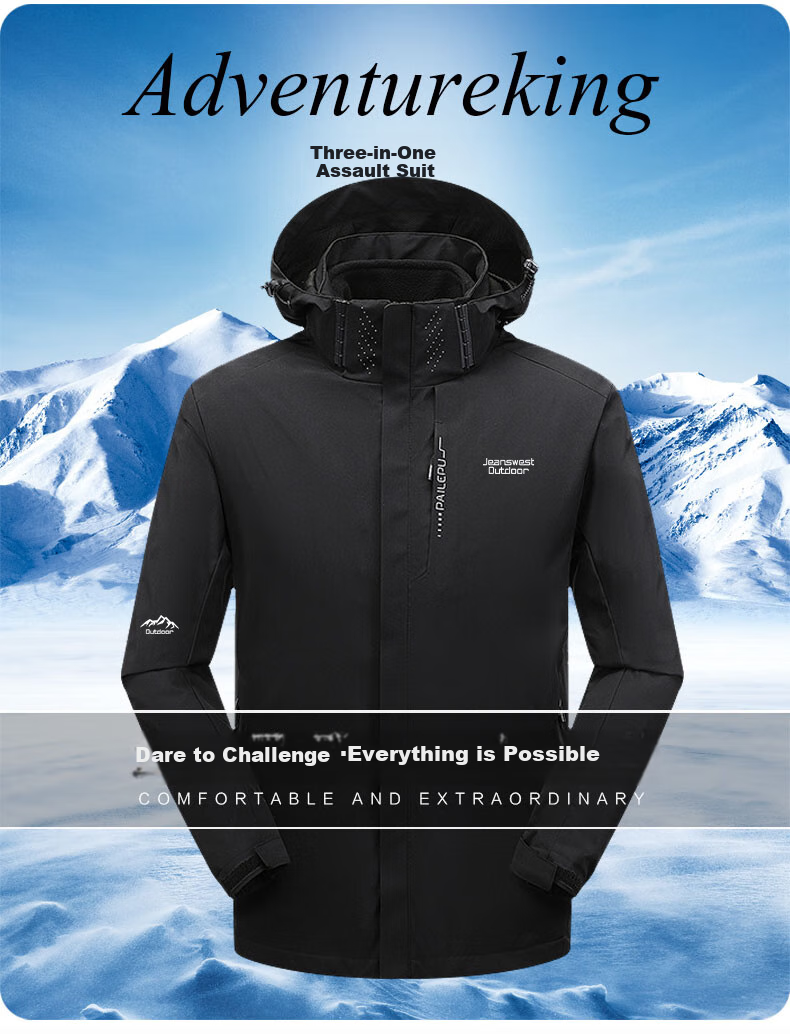 JEANSWEST OUTDOOR Men's Jacket, Spring And Autumn Outerwear, Hooded Windbreaker, Trendy Outdoor Loose-Fitting Mountaineering Suit, Couple Style, Navy Blue, L 8