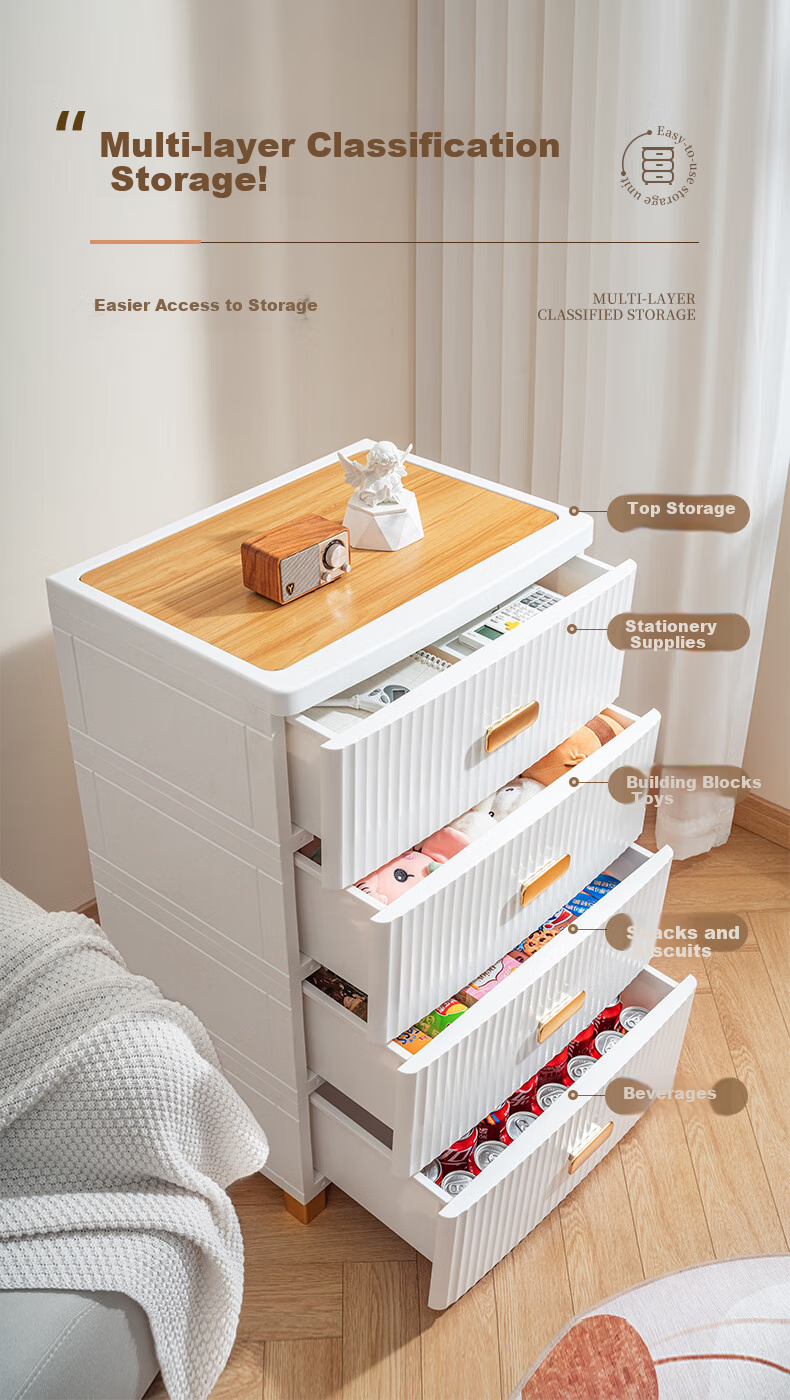 JEKO&JEKO Drawer Storage Cabinet, Bedroom Living Room Storage Cabinet, Wardrobe, Bedside Table, Toy Snack Organizer, Five-Drawer Chest, Four-Tier 6
