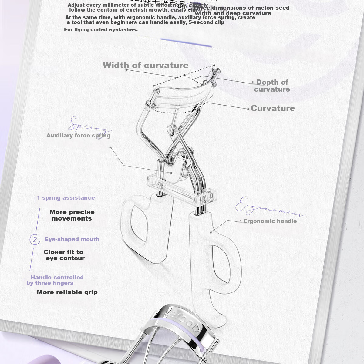 Everbab Aibella Ultra Wide-Angle Frameless Comb Eyelash Curler Suitable for All Eye Shapes, Gentle on Eyelashes 3