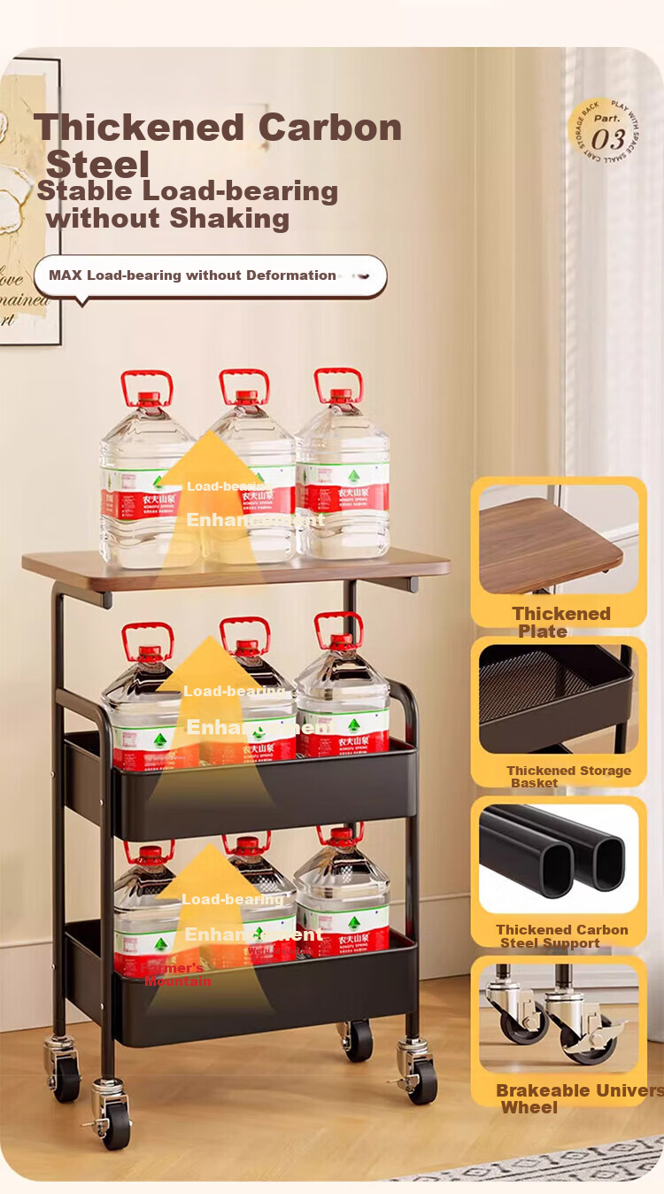 Jingcai Floor Storage Rack Cart, Movable Storage Shelf, Side Table, Small Table JCJ13 White 3