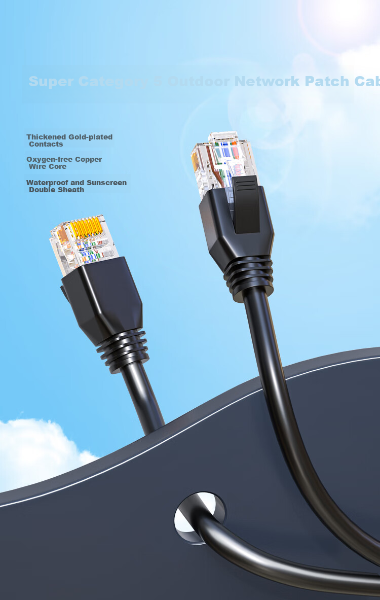 HAILE Cat5e Pure Copper Outdoor Special Network Cable for Engineering And Home Use, Waterproof And Sunproof with RJ45 Connectors, 60 Meters, Finished Broadband Monitoring Outdoor Network Patch Cable HT-6508 1