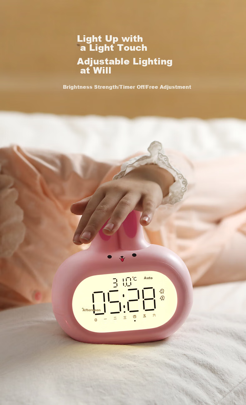 Compas Electronic Alarm Clock Wake-Up Device, Children's Holiday Gift Cartoon Digital Clock Cute Rabbit Alarm, Mint Green Back-To Seaso 7