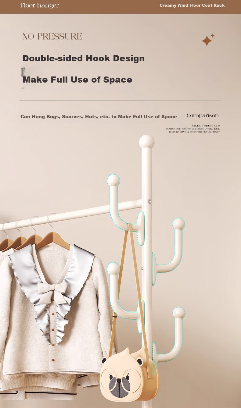 Yimo Movable Coat Rack, Floor-Standing Home Bedroom Iron Storage Shoe And Hat Hanger, 100 Double-Layer - White 6