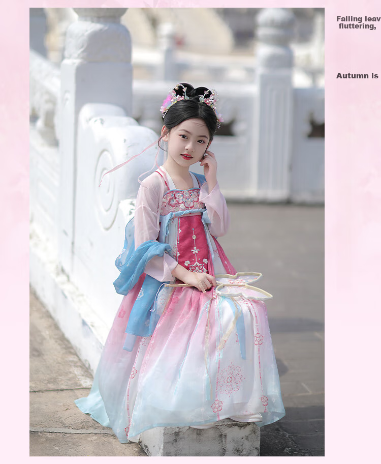 Qibo Hanfu Girls' Spring And Autumn 2026 New Style Children's Ancient-Style Ethereal Dress, Mountain Green without Shawl, Size 110 16