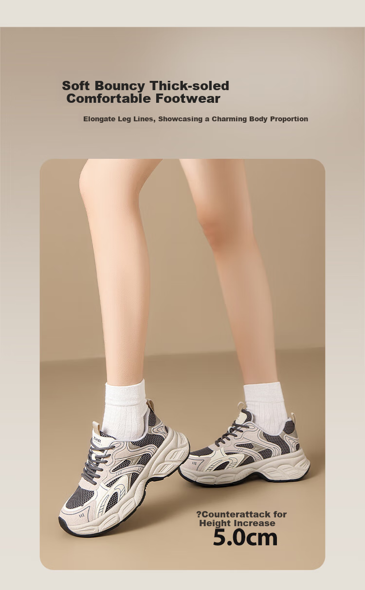 ZHR Dad Shoes for Women, Thick-Soled Slimming Heightening Women's Shoes, Commuter Sports Breathable Casual Shoes for Women, AB69 Beige, Size 40 3