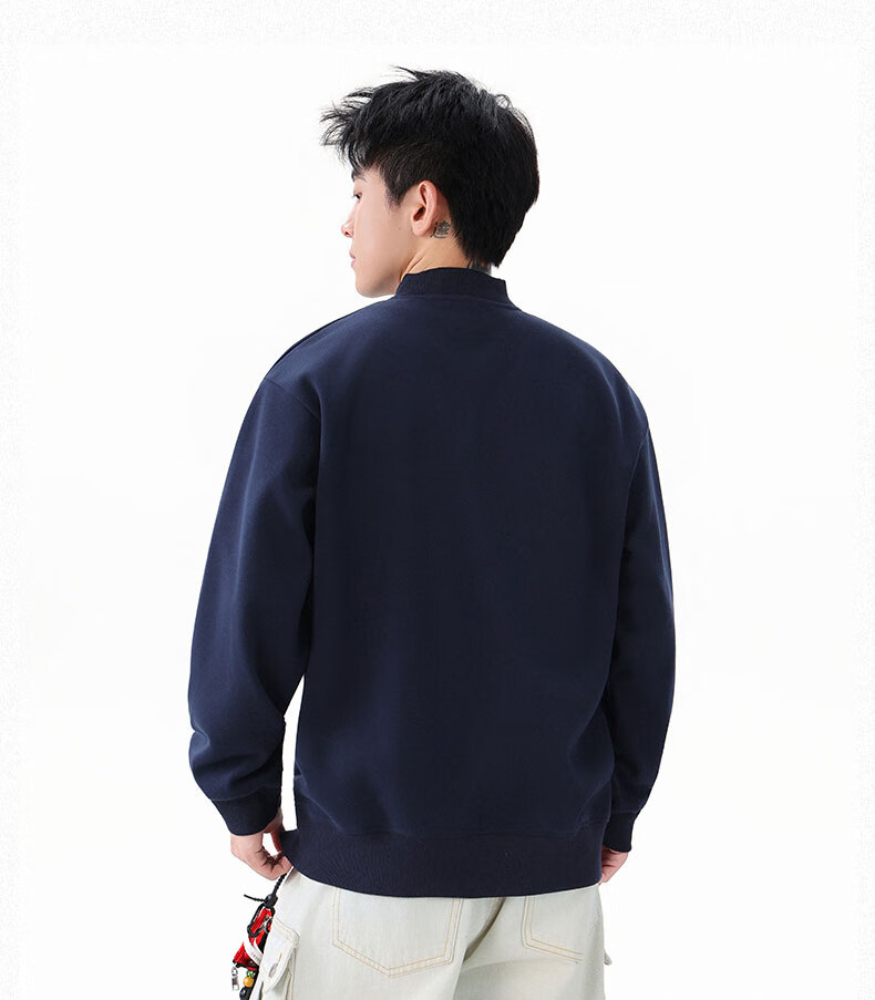 Homlean Heavyweight Henry Collar Solid Color Sweatshirt Men Autumn Fashion Casual Loose Base Shirt HQ00 Black 4XL 9