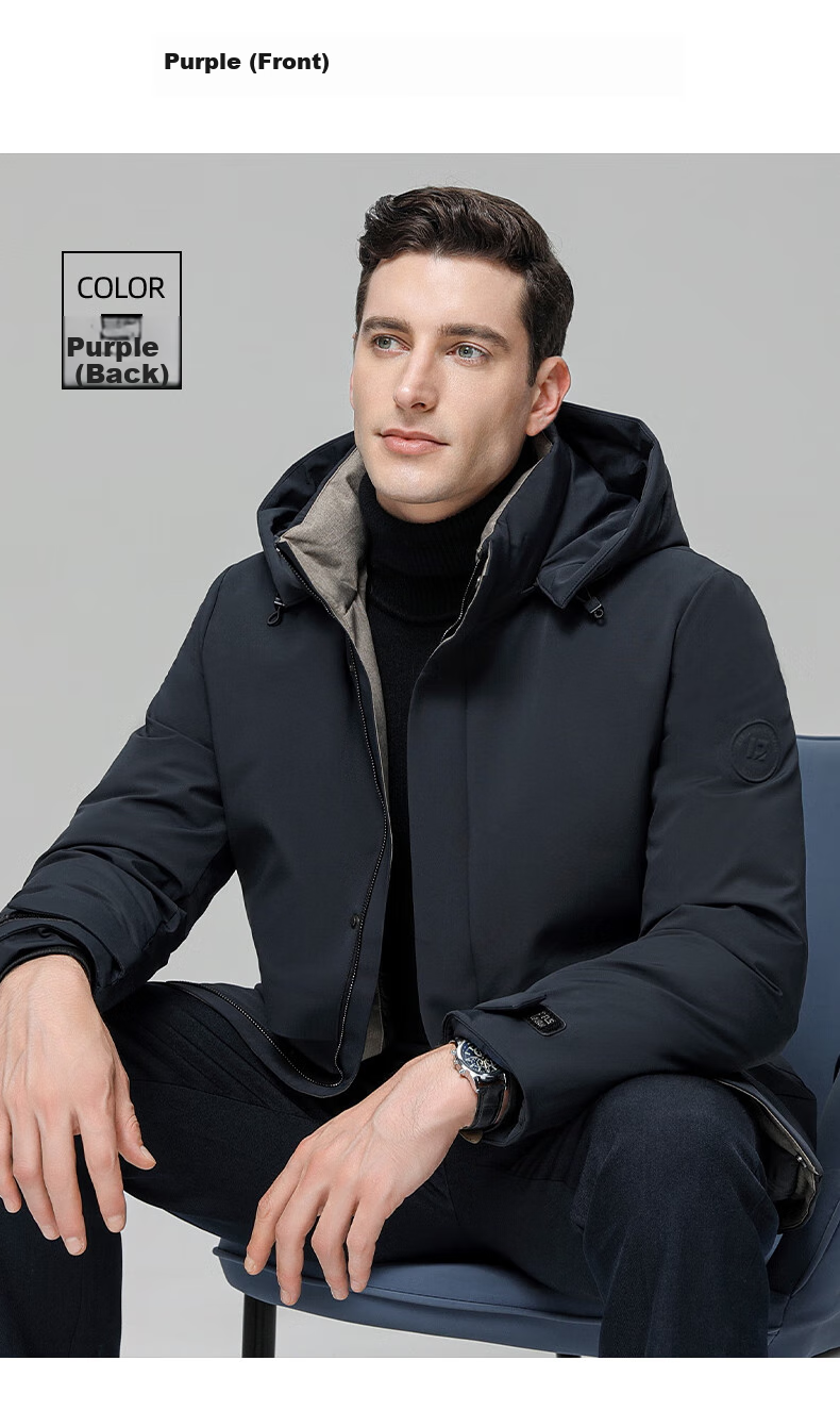 ROMON Men's Mid-Length Goose Down Jacket Detachable Hood Winter Thick Warm Coat Business Outerwear for Middle-Aged and Elderly 14