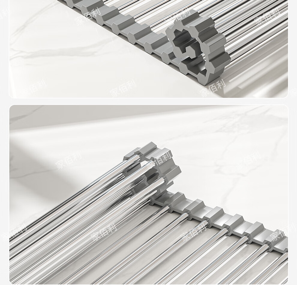 Jiabaili Kitchen Sink Draining Rack Stainless Steel Foldable Roll-up Dish Drying Basket 20
