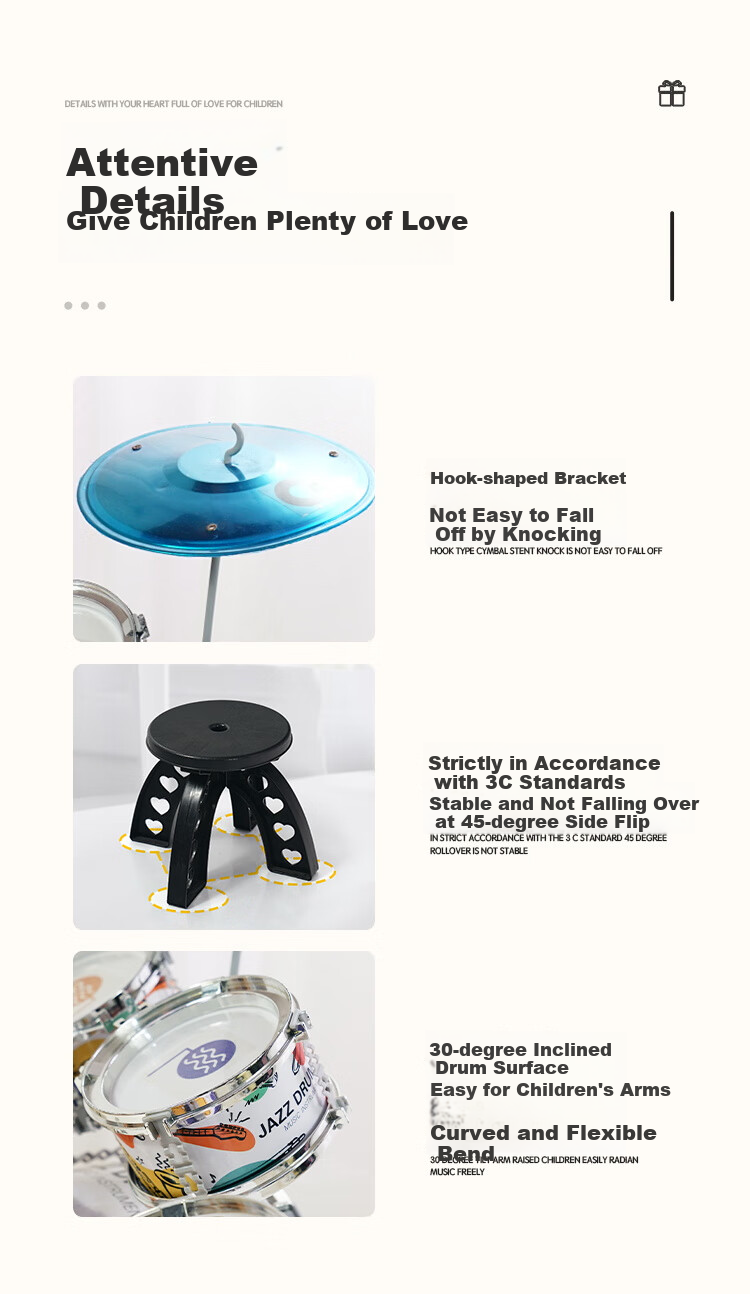 QIAO WA BAO BEI Boys' Gift, Children's Toy, Kids' Birthday Present for 2-Year Baby Girls, 3-Week Drum Set, Mid-Autumn Festival Gift 8