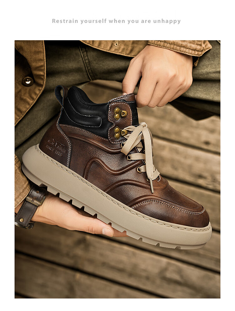 Bull Family Martin Boots Men Autumn Winter British Style High-top Work Shoes Vintage Durable Leather Outdoor Hiking Boots for Men 18