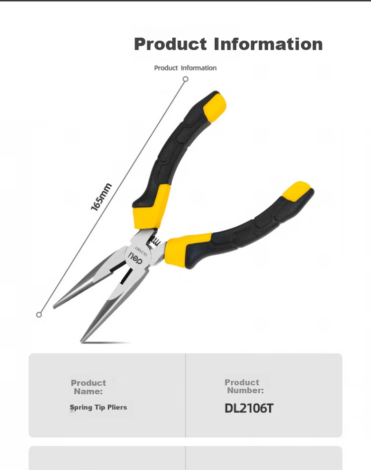 DELIGONGJU Deli Spring-Loaded Needle-Nose Pliers, Yellow, 6", DL2106T 6