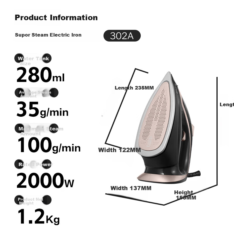 SUPOR Electric Iron, 100g/min [Explosive Steam], 280ml Household High-Power Small Portable Ironing Machine, Bean-Shaped Iron for Clothes And Quilts, 302A Group Purchase