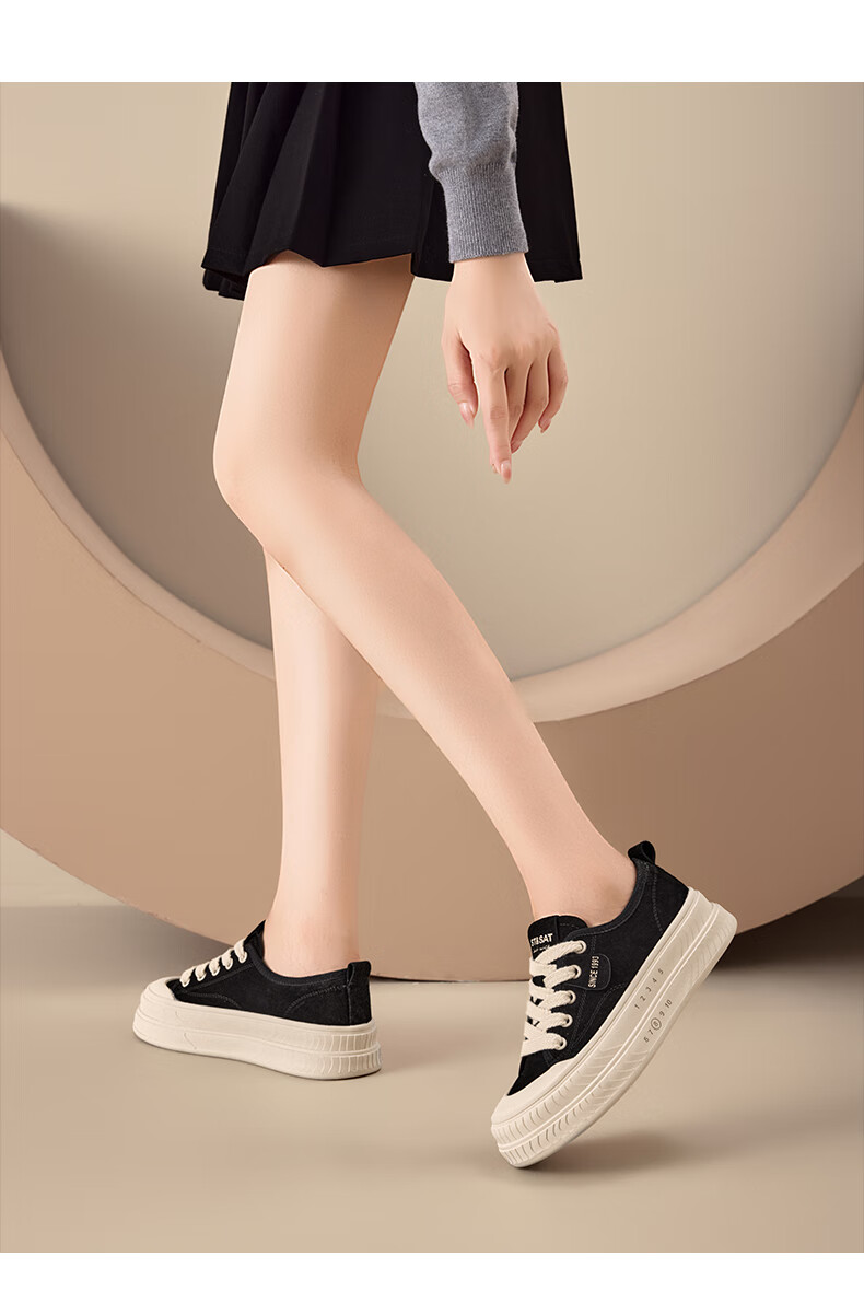 St&Sat Women's Platform Sneakers 2025 New Autumn Winter Height Increasing Casual Retro Slip-On Soft Sole Canvas Shoes 10