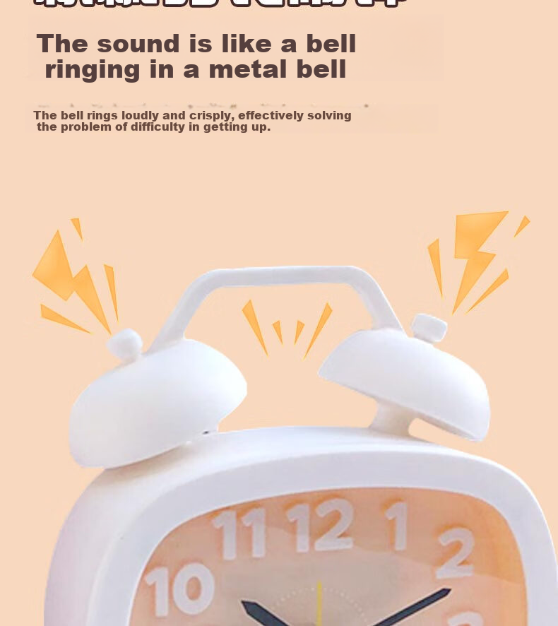 Yajia Student Alarm Clock, Student Timepiece, Children's Cartoon Desk Clock, White, Battery-Powered 9