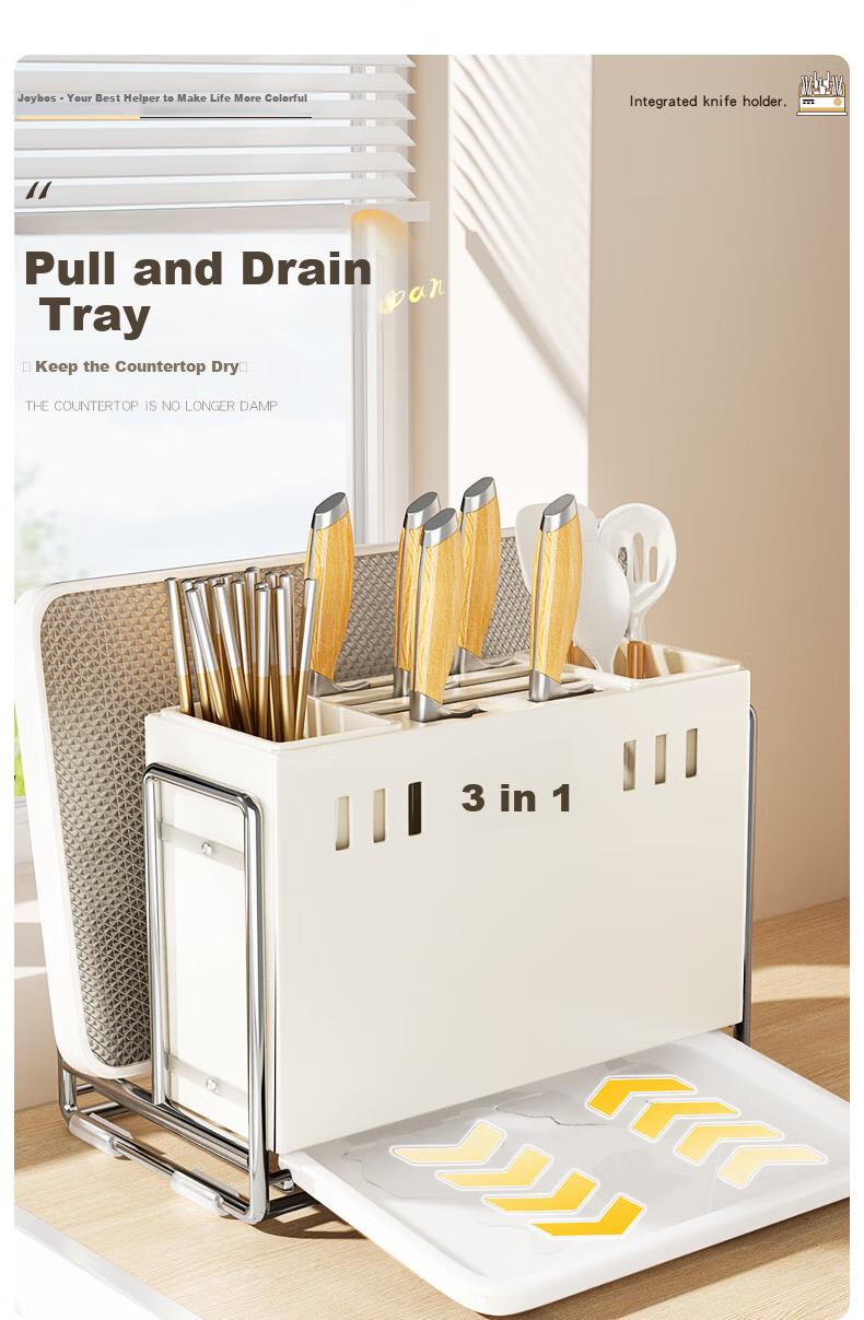 Jiabangshou [Chow Yun-fat endorsed] Kitchen Knife Holder Storage Rack Multifunctional Chopstick Holder Cutting Board Knife Organizer Draining Rack White 7