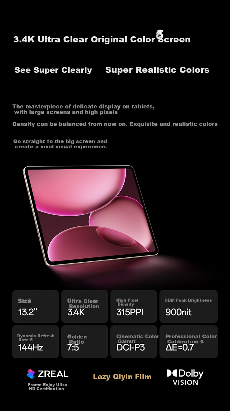 OPPO Pad 4 Pro [Subsidies], 13.2-Inch Tablet, Qualcomm Snapdragon 8 Ultimate Edition Chip, 12GB+256GB, Dawn Light 5