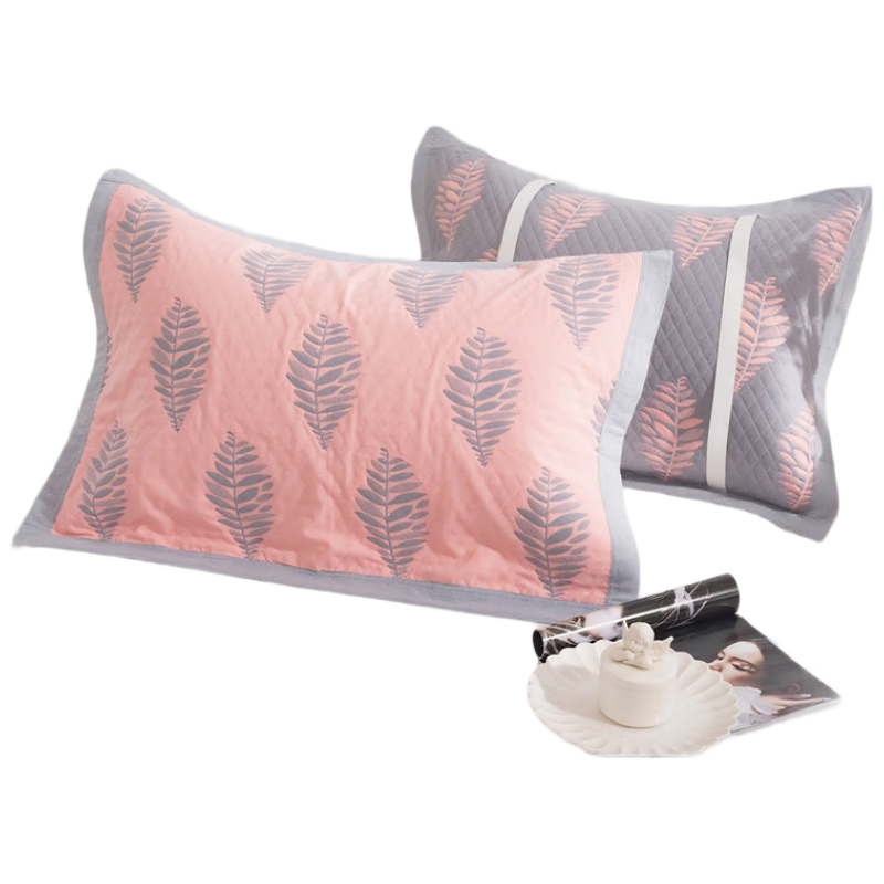 ZiiU Pure Cotton 100% Pillowcase Set of Two, Thick All-Cotton Oil-Proof Sweat-Resistant Tie-Back High-End Household Pillowcases, Pink Leaves