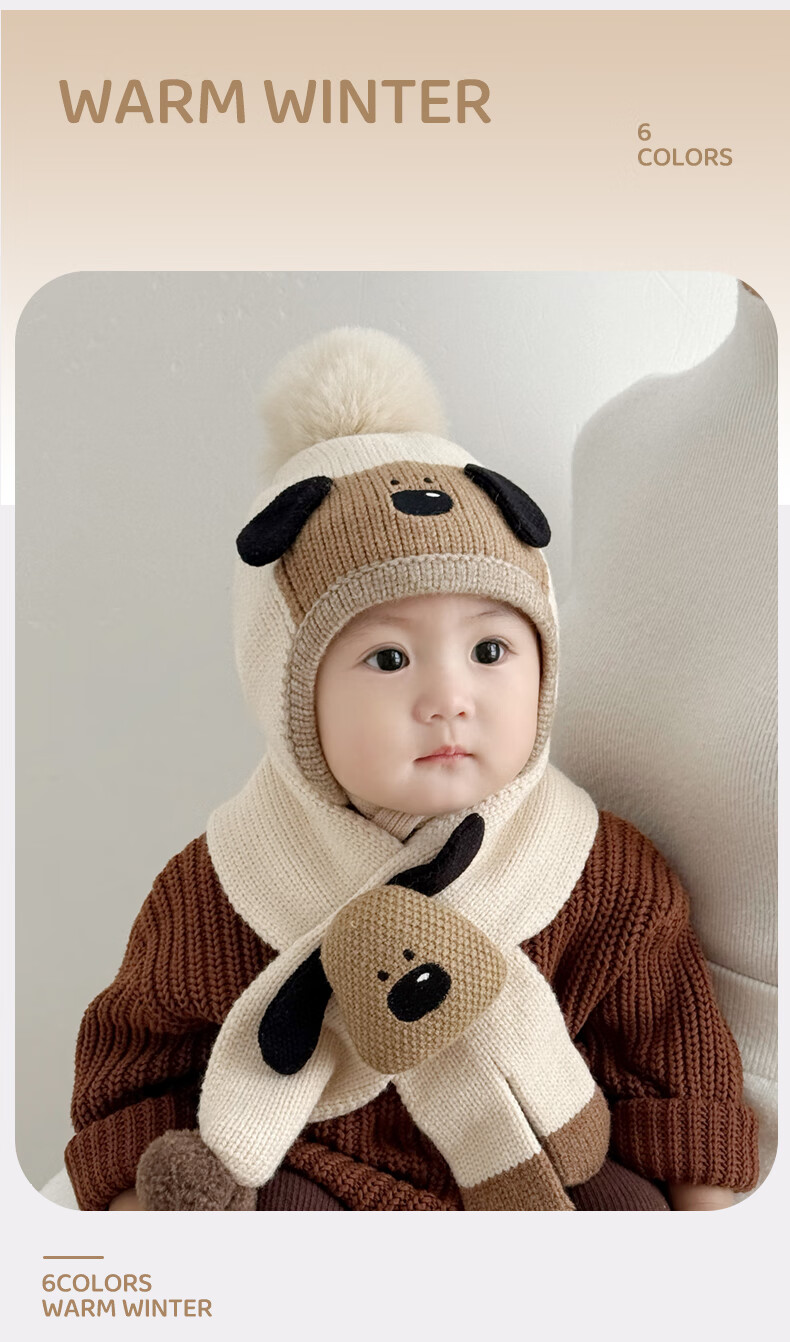 Benaxi Baby Hat Autumn Winter Boys Cute Knitted Hat Infant Winter Wool Hat Outdoor Ear Protection Hat Scarf 16