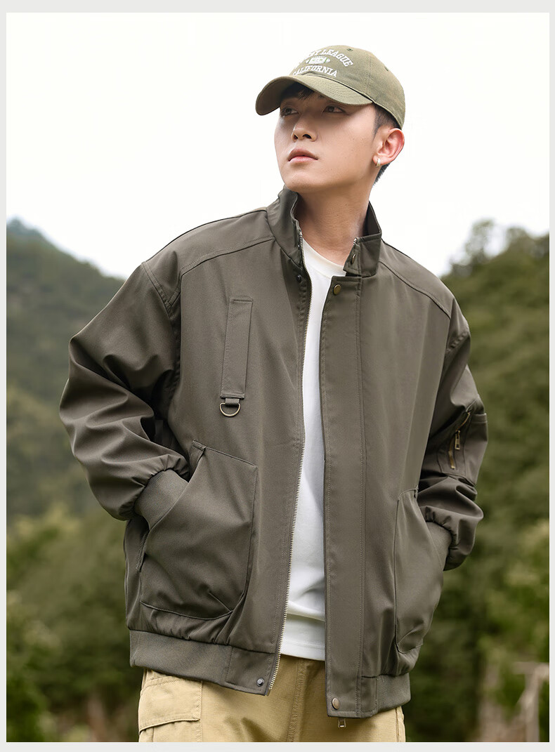 EASTERN CAMEL Men's Jacket, Spring And Autumn Casual Versatile Workwear, Pilot Stand-Collar Outdoor Fashion Coat, Men's Outerwear, Army Green, XL 12
